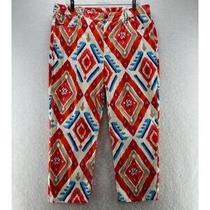 Chicos Jeans Sz 2.5 (L) Platinum Crop Sateen Ikat Slim Stretch Cotton Blend Red